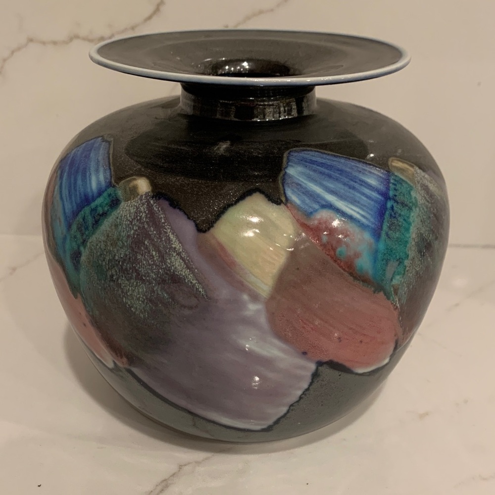 Handmade  Ceramic Vase with beautiful matte and glossy glazes- Signed on bottom